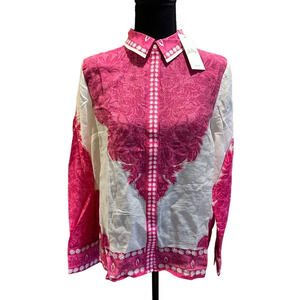 NWT LILLY PULITZER WHITE AND PINK FLORAL LONG SLEEVE BUTTON DOWN BLOUSE